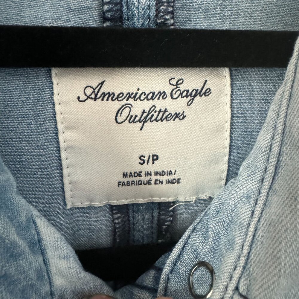 American Eagle Outfitters Women's Denim Button-Up Shirt S/P Two Tone Blue - Picture 5 of 8